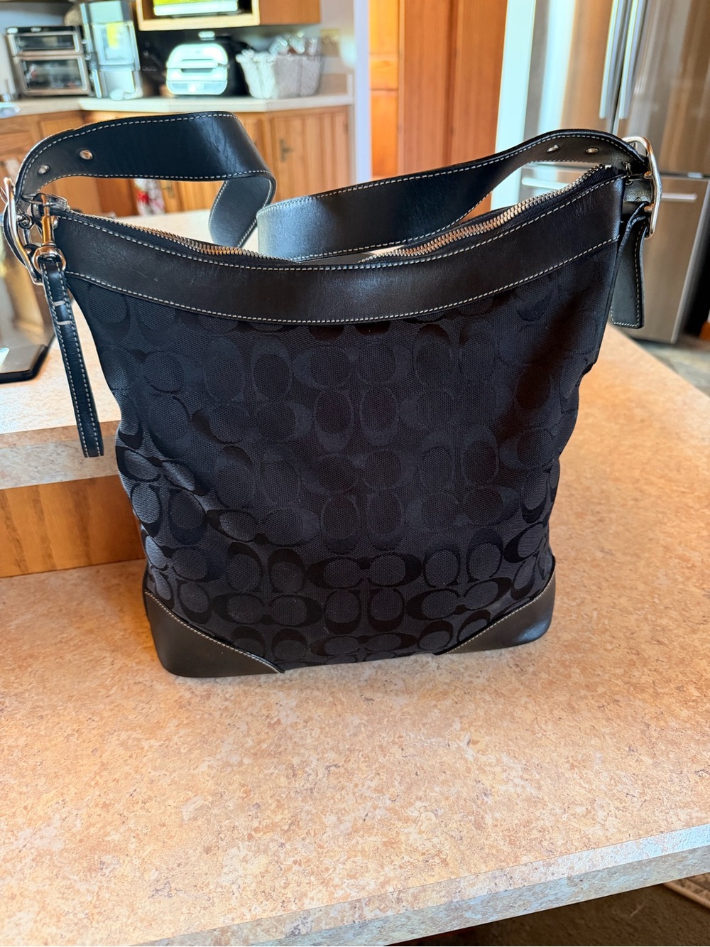 Coach Black Signature Jacquard Shoulder Hobo